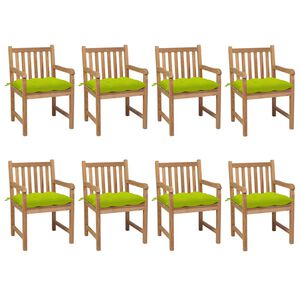 vidaXL Gartenst&uuml;hle 8 Stk. mit Hellgr&uuml;nen Kissen Massivholz Teak