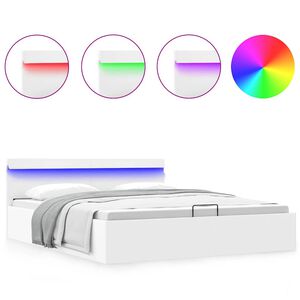 vidaXL Bett mit Bettkasten Hydraulisch LED Wei&szlig; Kunstleder 180x200 cm