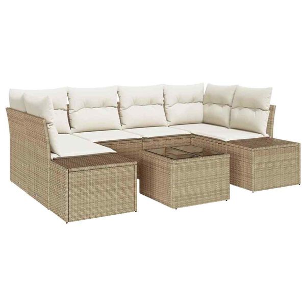 vidaXL Gartensofa-set mit Kissen 8 pcs Beige und Creme Poly-Rattan