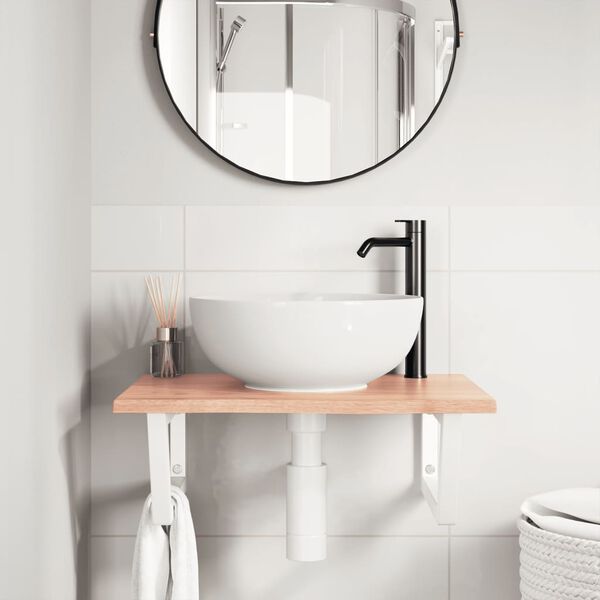 vidaXL Waschtischplatte mit Halterung Stahl und Massivholz Eiche