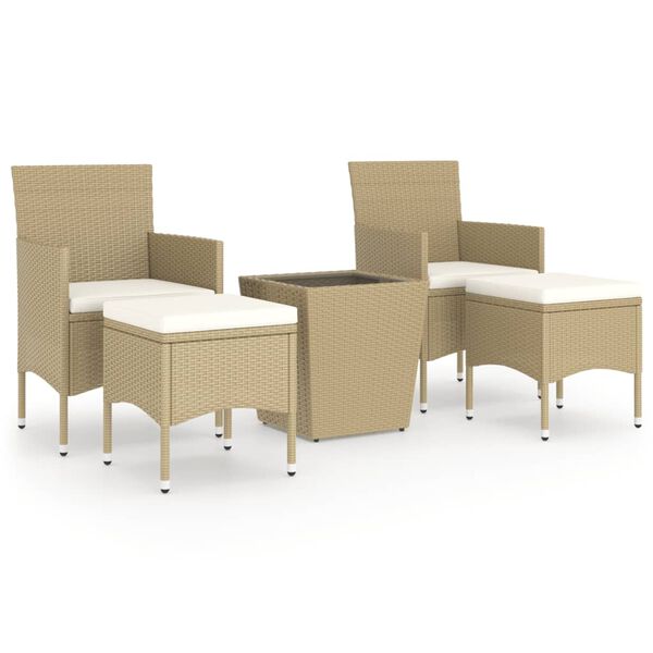 vidaXL 5-tlg. Garten-Bistro-Set Poly Rattan und Hartglas Beige