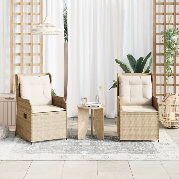 vidaXL Gartensessel mit Kissen 2 Stk. Verstellbar Beige Poly Rattan