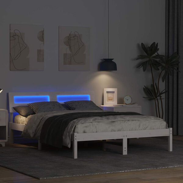 vidaXL Bettrahmen mit Kopfteil Wei&szlig; 140 x 190 cm Massives Kiefernholz