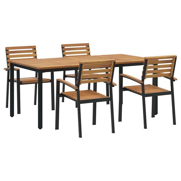 vidaXL Garten Essgruppe 5 pcs Schwarz Massivholz Akazie