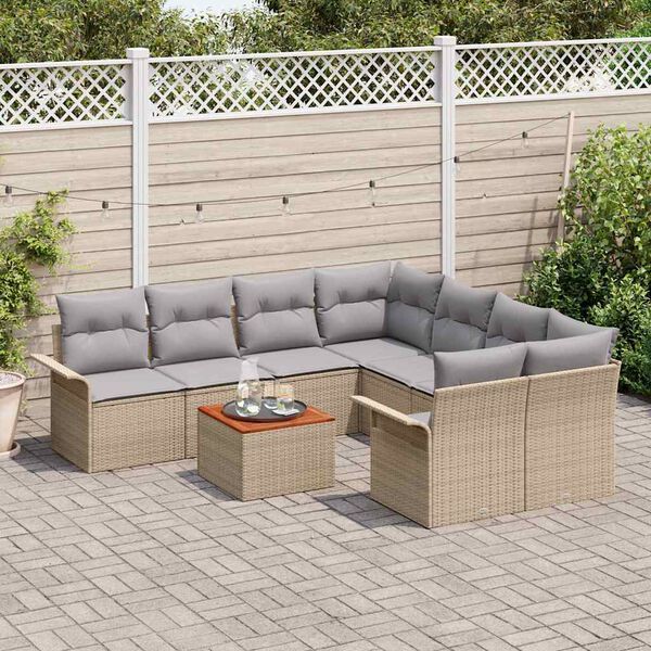 vidaXL Gartensofa-set mit Kissen 9 pcs Beige Poly-Rattan