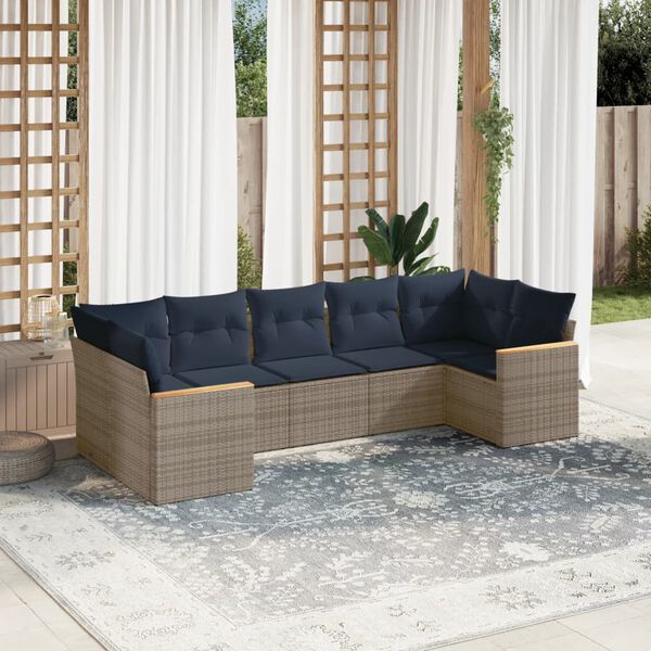 vidaXL 7-teiliges Gartensofa-Set mit Kissen, grau, Polyrattan