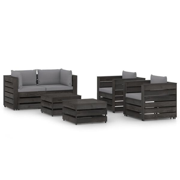 vidaXL 6-tlg. Garten-Lounge-Set mit Kissen Grau Impr&auml;gniertes Holz