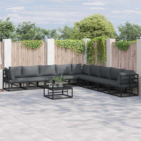 vidaXL Gartensofa-set mit Kissen 9 pcs Schwarz Aluminium