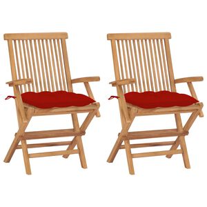 vidaXL Gartenst&uuml;hle mit Roten Kissen 2 Stk. Massivholz Teak