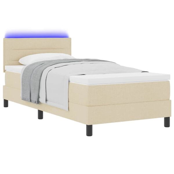 vidaXL Boxspringbett mit Matratze mit LED Creme 90 x 190 cm Stoff