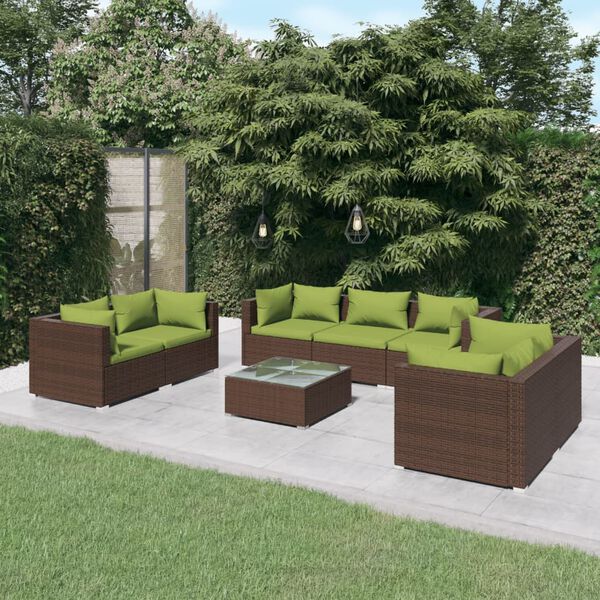 vidaXL 8-tlg. Garten-Lounge-Set mit Kissen Poly Rattan Braun