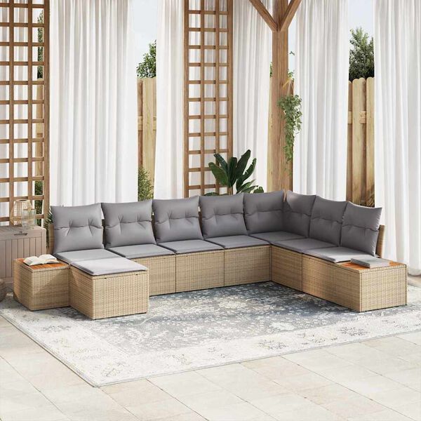 vidaXL Gartensofa-set mit Kissen 8 pcs Beige Poly Rattan