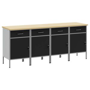 vidaXL Werkbank mit Speicher 4 Stk. Schwarz und Grau 200 x 55 x 85 cm