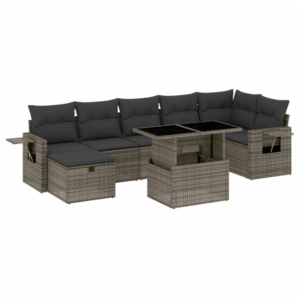 vidaXL 8-tlg. Garten-Sofagarnitur mit Kissen Grau Poly Rattan