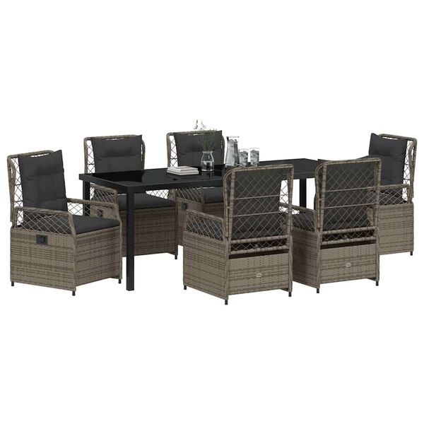 vidaXL Garten Essgruppe 7 pcs Grau Poly-Rattan