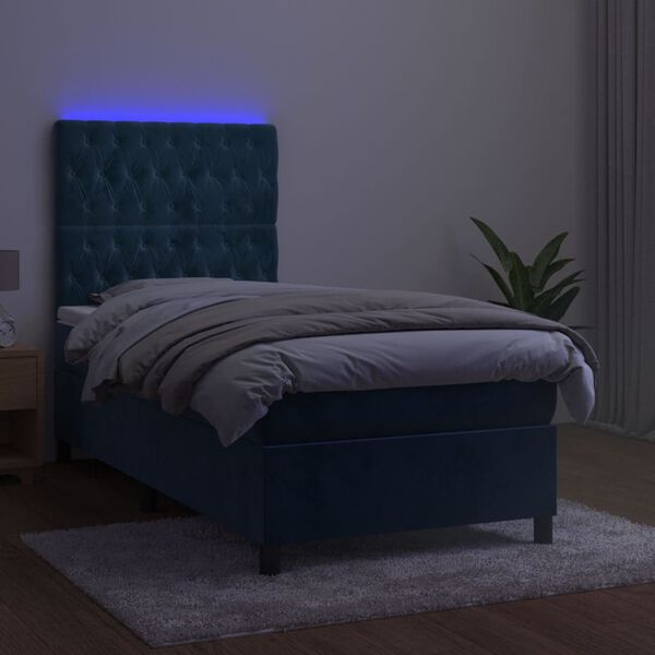 vidaXL Boxspringbett mit Matratze & LED Dunkelblau 100x200 cm Samt