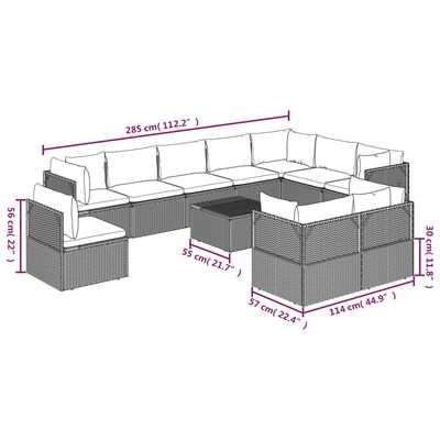 vidaXL 11-tlg. Garten-Lounge-Set mit Kissen Grau Poly Rattan
