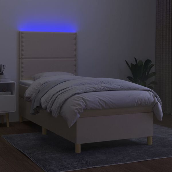 vidaXL Boxspringbett mit Matratze & LED Creme 100x200 cm Stoff