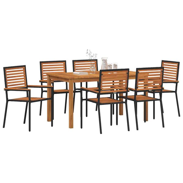 vidaXL Garten Essgruppe 7 pcs Schwarz Massivholz Akazie