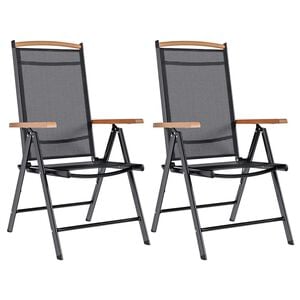 vidaXL Klappst&uuml;hle, 2 St&uuml;ck, Aluminium und Textilene, Schwarz