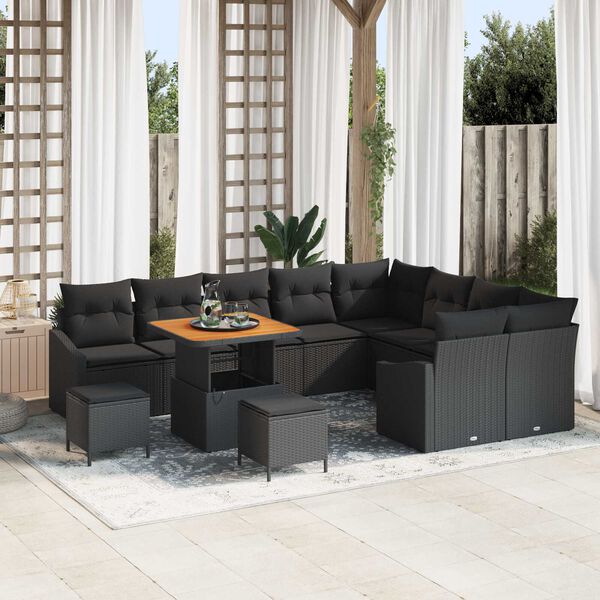 vidaXL Gartensofa-set mit Kissen 12 pcs Schwarz Poly Rattan