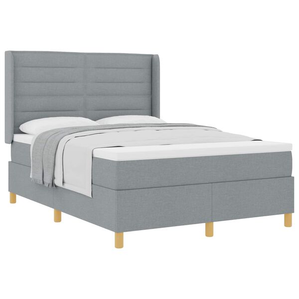 vidaXL Boxspringbett mit Matratze Hellgrau 140 x 190 cm Stoff