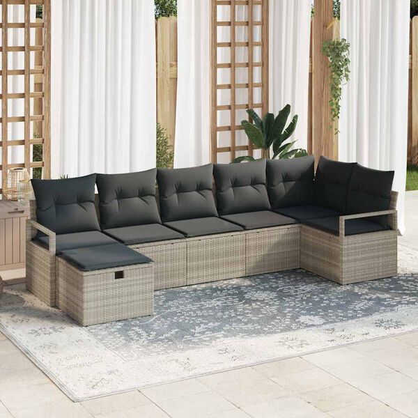 vidaXL Garten-Sofa-Set mit Kissen 7 pcs Hellgrau Poly Rattan