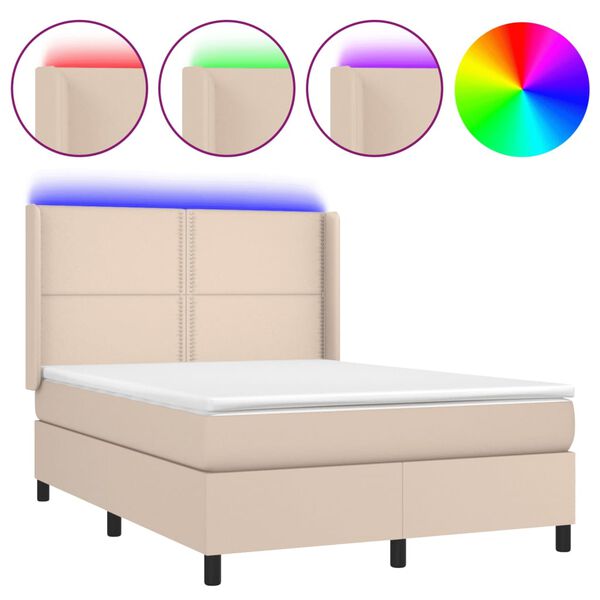 vidaXL Boxspringbett mit Matratze & LED Cappuccino-Braun 140x200cm