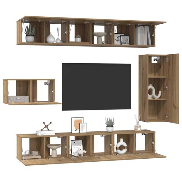 vidaXL TV-Schrankset Wandmontiert 8 pcs Artisan-Eiche Holzwerkstoff