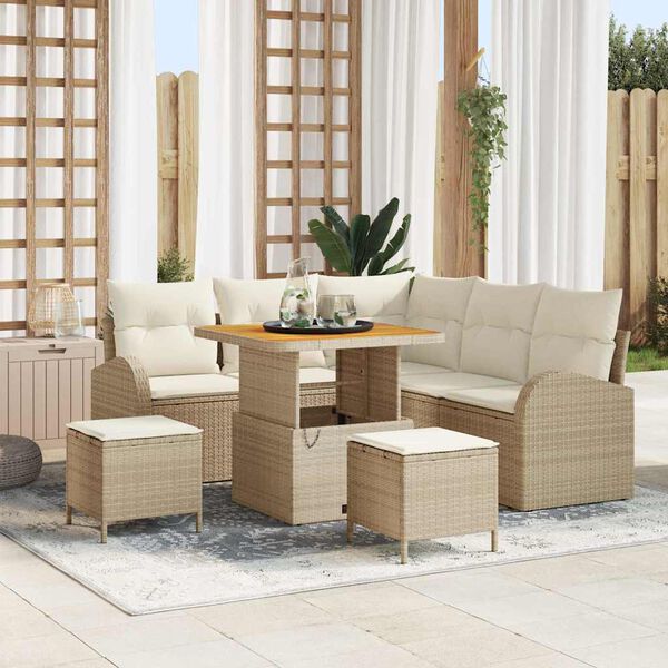 vidaXL Garten-Sofa-Set mit Kissen mit Speicher 8 pcs Beige und Creme