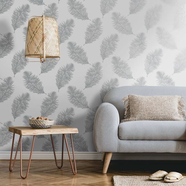 DUTCH WALLCOVERINGS Tapete Fawning Feather Hellgrau
