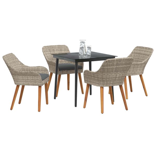 vidaXL Garten Essgruppe mit Kissen 5 pcs Hellgrau Poly-Rattan