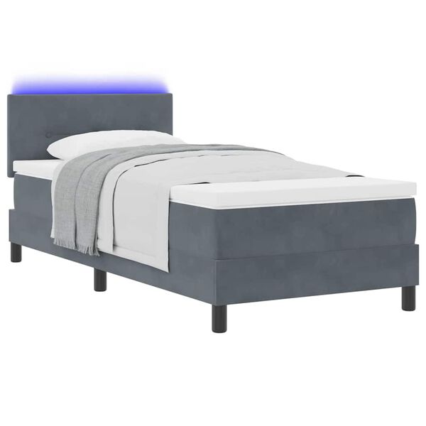 vidaXL LED Boxspringbett mit Matratze Dunkelgrau 80 x 200 cm Samt