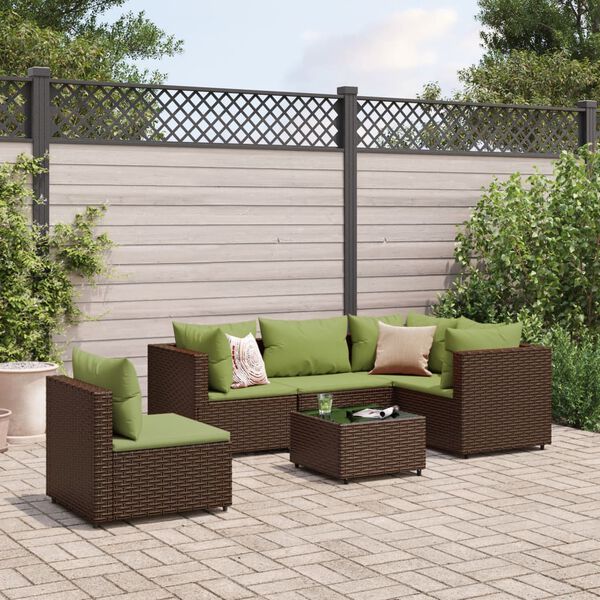 vidaXL 6-tlg. Garten-Lounge-Set mit Kissen Braun Poly Rattan
