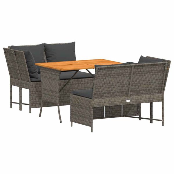vidaXL 3-tlg. Garten-Sofagarnitur mit Kissen Grau Poly Rattan