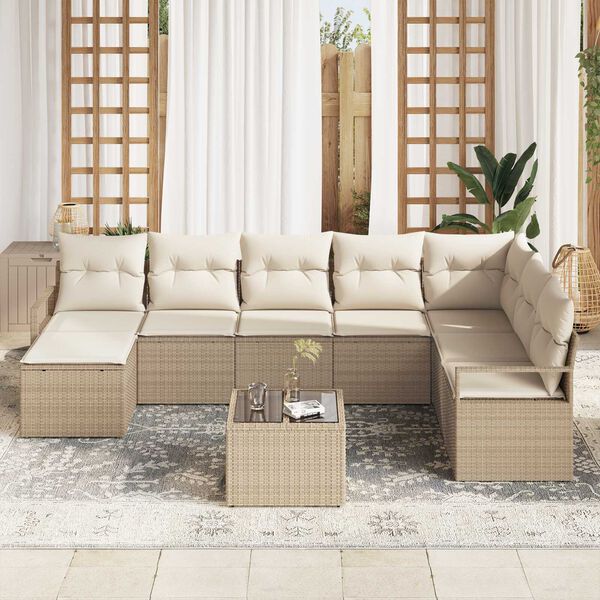 vidaXL Sofa Set mit Kissen 9 pcs Beige und Creme Poly-Rattan