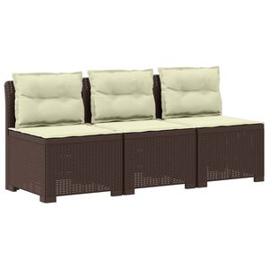 vidaXL 3-Sitzer Garten Sofa mit Kissen Rattan-Look PP Braun