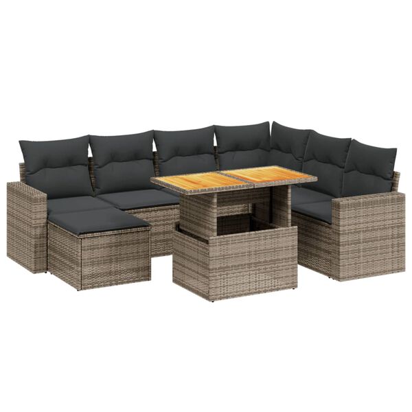 vidaXL 8-tlg. Garten-Sofagarnitur mit Kissen Grau Poly Rattan