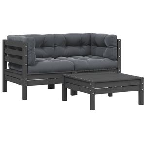 vidaXL 3-tlg. Garten-Lounge-Set mit Kissen Grau Kiefer Massivholz