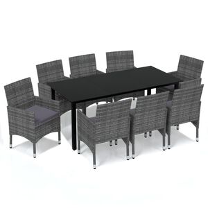 vidaXL 9-tlg. Garten-Essgruppe mit Kissen Poly Rattan Grau