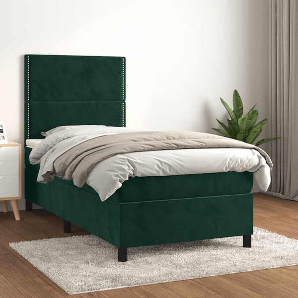 vidaXL Boxspringbett mit Matratze Dunkelgr&uuml;n 100x200 cm Samt