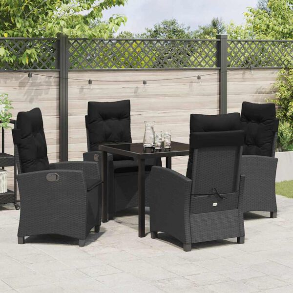 vidaXL Garten Essgruppe mit Kissen 5 pcs Schwarz Poly-Rattan