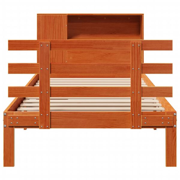 vidaXL Massivholzbett mit Regal ohne Matratze Wachsbraun 75x190 cm