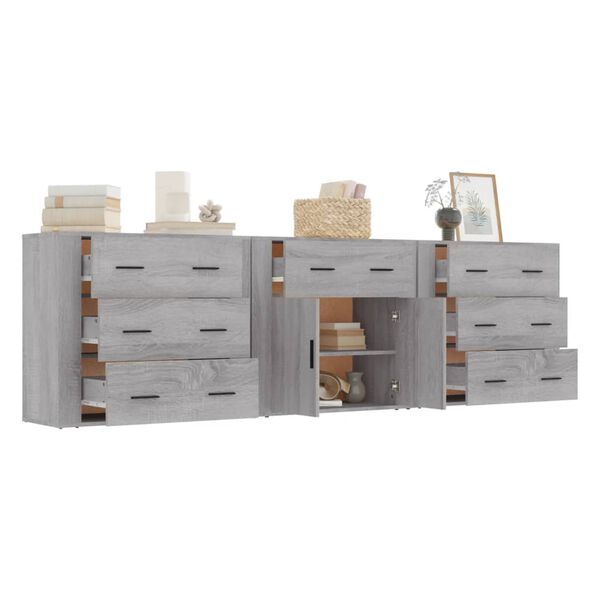 vidaXL Sideboards 3 Stk. Grau Sonoma Holzwerkstoff