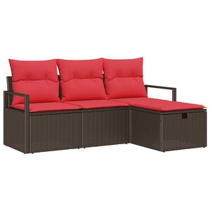 vidaXL Sofa Set mit Kissen 4 pcs Braun und Rot Poly-Rattan