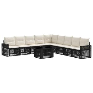 vidaXL Gartensofa-set 10 stk. Schwarz und Cremewei&szlig; Poly-Rattan