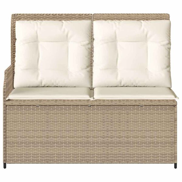 vidaXL Gartenbank Verstellbar mit Kissen Beige Poly Rattan