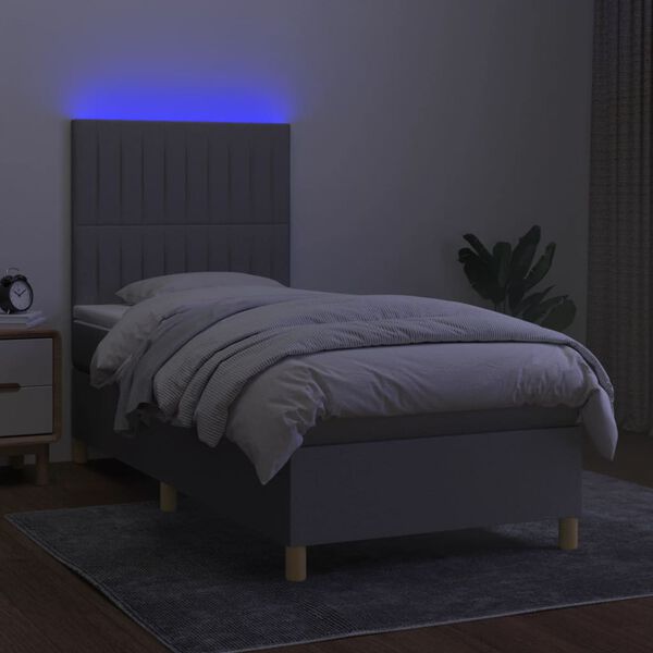 vidaXL Boxspringbett mit Matratze & LED Hellgrau 90x190 cm Stoff