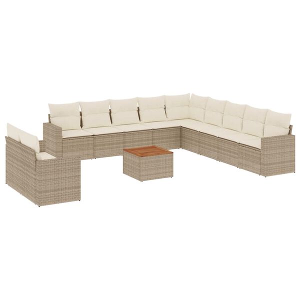 vidaXL 12-tlg. Garten-Sofagarnitur mit Kissen Beige Poly Rattan