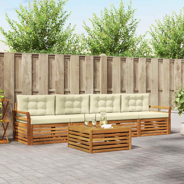 vidaXL Outdoor-Sofagarnitur mit Kissen 5 pcs Natur und Creme